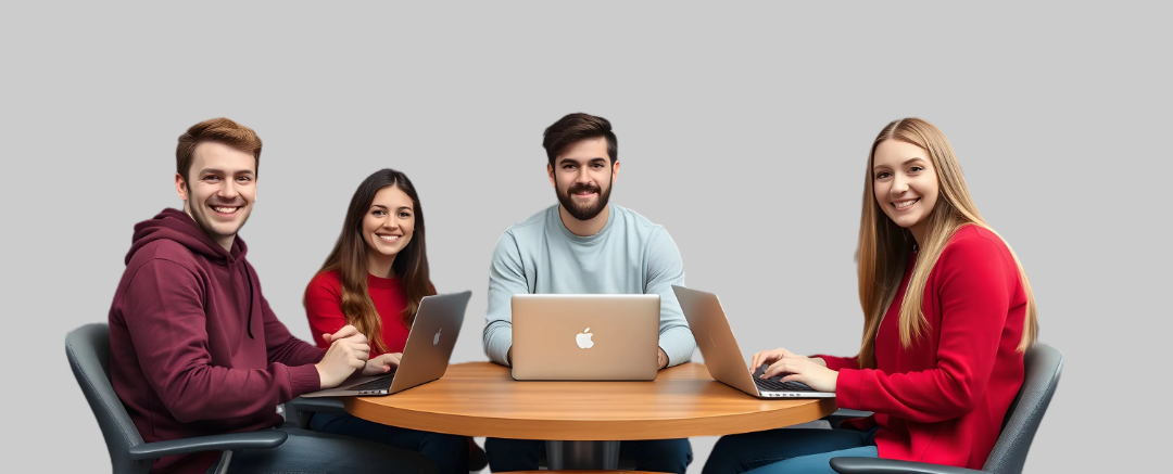 a team working together on laptops